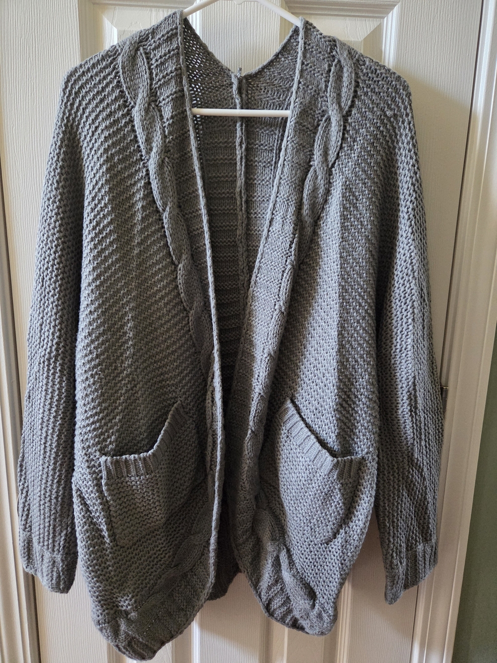 Cozy Open-Front Gray Cable Knit Women's Sweater